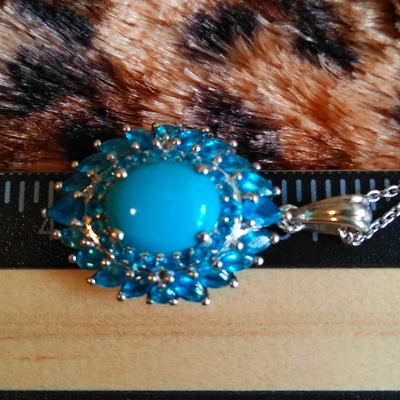 NATURAL ARIZONA SLEEPING BEAUTY TURQUOISE & NEON APATITE NECKLACE - Picture 9 of 9
